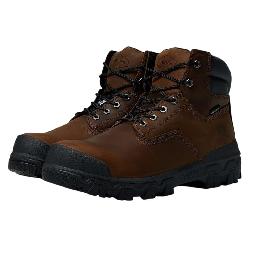 Terra Mens Sentry 6 Nano Composite Toe Work Boots US 10.5 Wide Brown Leather EUC